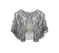 ArtiDeco, Scialle da donna in stile vintage anni 20, con paillettes e perline, stile art déco grigio Gratuito