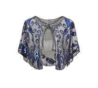 ArtiDeco, Scialle da donna in stile vintage anni 20, con paillettes e perline, stile art déco Nero e blu. Gratuito