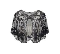 ArtiDeco, Scialle da donna in stile vintage anni 20, con paillettes e perline, stile art déco Nero Gratuito