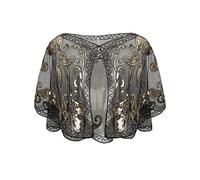 ArtiDeco, Scialle da donna in stile vintage anni 20, con paillettes e perline, stile art déco Nero oro Gratuito