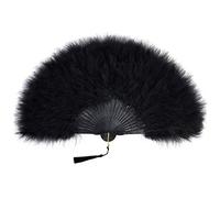 ArtiDeco Ventaglio manuale pieghevole in stile vintage anni ‘20 accessorio con piume di marabù(Nero 2)