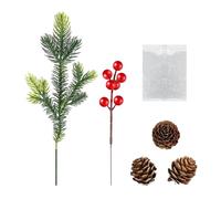 Artificial Christmas Berry Rami, Red Berry Faux Pine Cones Set, Realistic Seasonal Arrangement, Holiday Home Decoration Stems for Crafts, Wedding Parties Table Centerpieces Functional Winter Decor
