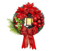 Artificial Christmas Decorations | Christmas Wreath With Lights For Winter Holiday Outside Car Porch Window | Christmass Door Wreath Lighted 15.7 Inch, Door Wreaths With Bow,