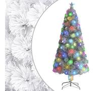 Artificial Christmas Tree, 150 cm White Fiber Optic with ing, pre-lit with 170 Branches, Star Topper, 5-Color Changing s for Indoor Home Holiday Decor
