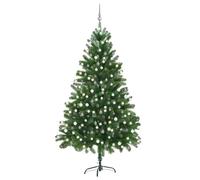 Artificial Christmas Tree, 210 cm Green Realistic PE Needles, Pre-Lit with 300 s, Steel Base, Includes 120 ornamenti & Topper, Indoor Winter Holiday Decoration for Home