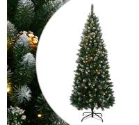 Artificial Christmas Tree, 240 cm Tall Green PVC with White Snow & Glitter, Pre-Lit with 300 Warm White s, Sturdy Steel Stand, Indoor Holiday Decor for Home