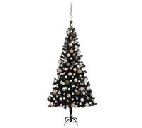 Artificial Christmas Tree, nero, 180 cm Tall, Pre-Lit with 150 s, 93 cm di diametro, include ornamenti in oro rosa, supporto in PVC e acciaio, decorazione per interni