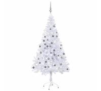 Artificial Christmas Tree, Pre-Lit White Christmas Tree with 230 Branches, 120 cm Tall, Includes s, Ornaments, Topper, Indoor Home Winter Decoration