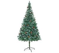 Artificial Christmas Tree with Pine Cones, 210cm Tall, 910 Branches, White-Tipped, Realistic Winter Holiday Decor for Indoor Home Decoration