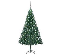 Artificial Christmas Tree with s & Ornaments, Green, 180 cm Tall, Pre-Lit, Realistic PVC Needles, Sturdy Metal Stand, Includes Star Topper & 61 palline Shatterproof