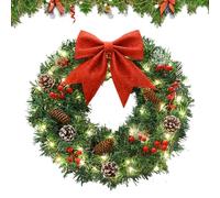 Artificial Christmas Wreath - Artificiale Red Bow | Christmas Home Decoration Wreaths | Christmâs Wreath with Lights Holiday Decor for Fireplace Window Garden Yard Living Room Office Holiday Winter