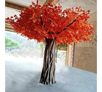 Artificial Fall Maple Tree, Orange Red Fake, Realistic Bark Trunk Autumn, Lifelike Foliage Decor for Wedding Backdrop & Garden(1.5 * 1M)