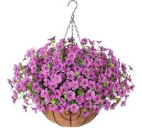 Artificial Flowers for Outdoors, UV Resistant Faux Plants, Full & Weatherproof Outdoor Décor for Porch, Balcony, Garden, No Watering Needed (Purple)