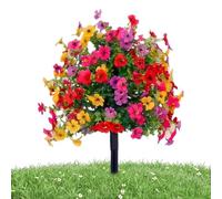 Artificial Flowers For Outdoors (with Ground Stakes) - Realistic UV Resistant Faux Plants & Shrubs | Fake Flower Holders For Garden, Farmhouse, Porch, Terrace, Balcony | Perfect Fór Wedding, Party, Ho