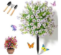 Artificial Flowers Outdoor with Ground Stake, UV Resistant Realistic Morning Glory Bush Yard Stakes, 22" Realistic Artificial Flowers for Outdoors for Garden, Yard, Planter and Porch (White)