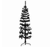 Artificial Half Christmas Tree, Slim Black 150 cm, Space-Saving PVC Holiday Decor, Wall-Mounted for Indoor Home Decoration with Sturdy Steel Stand, 176 Tips