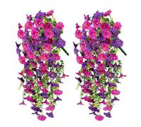 Artificial Hanging Flowers Outdoor, Artificial Hanging Plant Morning Glory, 2 Pieces Realistic UV Resistant Colorful | Fake Plants Outside Decoration | For Home Garden Wall Fence Wedding Birthday
