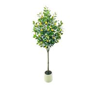Artificial Lemon Tree 5FT Tall Faux Plant with White Pot, Faux Potted Lemons Citrus Tree for Home Office Decor Indoor Gift Large Fake Potted with Realistic Trunk Lifelike Yellow Fruits