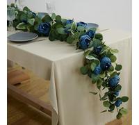 Artificial Peony Garland, 1,7 m / 5,6 FT Artificial Green Plants with Navy Blue Peony, Peony Eucalipto Vine for Wedding Party Home Table Runner Decor