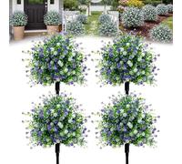 Artificial Potted Trees with Ground Stakes - UV Resistant Camellia Topiary, Camellia Shrubs Faux, Artificial Plants & Flowers Decoration Realistic Fake Bushes for Home Garden Yard Home Decor(4 Pcs)