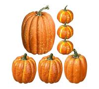 Artificial Pumpkins Halloween, 7-Piece Foam, Orange Pumpkins Set, Lightweight Material, Realistic Hand Painted Design, Ideal for Fall Harvest Festival Thanksgiving Yard Lawn Porch Outdoor