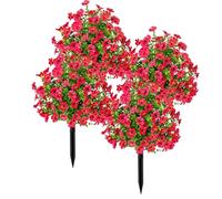 Artificial Violet Flower Topiary Tree, Artificial Plants Outdoor in Pots Large, Artificials Outdoors Plant in Pots for Outdoor Indoor Garden Home Decoration (Rose Pink B)