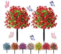 Artificial Violet for Outdoor Indoor Garden Home Decoration, 2Pcs Artificial Violet Flower Topiary Tree, Spring Decoration with Spike, Uv Resistant Faux Summer Plants (Red)