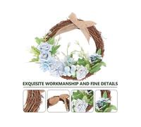 Artificial Wreath Rattan Simulation Rose Rattan Wreath Welcome a Year present Wall Hanging Decoration Sky-Blue 30x30cm 1Pcs