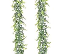 Artiflr - Ghirlanda di eucalipto artificiale, confezione da 2 pezzi, ghirlanda di eucalipto sintetico, decorazione da parete o arco per matrimoni, 1,8 metri/pezzo, filo di piante finte da appendere, decorazione per tavolo, feste e festival