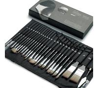 ARTIFY 24 Pezzi Set di Pennelli per Pittura, Serie Expert, Set di Pennelli Sintetici Migliorati con Rotolo di Panno e Coltello Palette per Acrilico, Olio, Acquerello e Gouache (Nero)