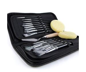 Artify Set di pennelli da 15 pezzi per pittura ad acquerello ad olio acrilico a guazzo Include custodia da trasporto pop-up con spatola e 2 spugne - Nero