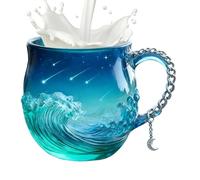 Artigianale a Onda in Marino,414 ml Bicchieri Soffiati a Mano | per Latte con Manico - per Succo Latte Studio Insegnanti Studenti Ufficio Ristorante Cucina Hotel Compleanno