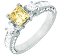 Artigianale Decorato Giallo 2.50 Ctw Diamante Taglio Princess 18K Oro Bianco Già