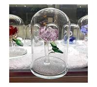 Artigianato in pietra Figurine di fiori di cristallo rosa Ornamento di vetro nella campana di vetro Stile principessa Casa Decorazione Fengshui Regalo d'amore for matrimonio decorazione della stanza (