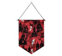 Artigianato Nebbia Design Halloween Rosso Nero Decorazioni di Halloween Appeso Tessuto Banner con Asta Telescopica Cantiere Banner Decorazioni da appendere per ufficio, scuola, aula, dormitorio, casa
