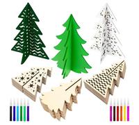 Artigianato Per L'albero Di Natale - Ornamenti In Legno 3D Non Finiti, Dipingi Fai Da Te La Tua Decorazione Per L'albero, Kit Creativo Per Le Vacanze | Albero In Legno Non Verniciato Per Decorazioni P