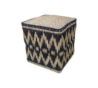 ARTIGIANATO VULCANO Pouf marocchino in paglia vimini orientale intrecciato tutto a mano hy30 nero e corda