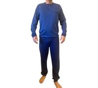 ARTIGIANI DEL PIGIAMA Pigiama Uomo Maschile Manica Pantalone Lungo 100% Cotone Modello Serafino e Pantaloni con Polso e Tasca 100% Made in Italy (IT, Testo, XL, Regular, Regular, Blu)