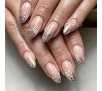 Artiglio di Natale Stampa Mandorla con Artiglio Fiocco di Neve Design Glitter French Tip Copertura Completa Artigli Pasta