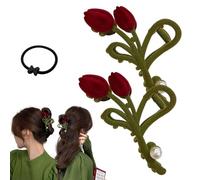 Artiglio di Tulipano Flocking, Elegante velluto Fiore Forma Perla Pin Capelli Stile Francese Vintage Shark Clip, Barrette Capelli Accessori di Styling Coda di Ponytail Hairpin (Color : 2PCS)
