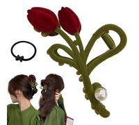 Artiglio di Tulipano Flocking, Elegante velluto Fiore Forma Perla Pin Capelli Stile Francese Vintage Shark Clip, Barrette Capelli Accessori di Styling Coda di Ponytail Hairpin (Color : 1PC)