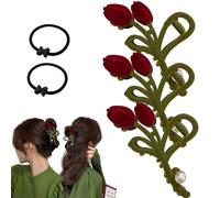 Artiglio di Tulipano Flocking, Elegante velluto Fiore Forma Perla Pin Capelli Stile Francese Vintage Shark Clip, Barrette Capelli Accessori di Styling Coda di Ponytail Hairpin (Color : 3PCS)
