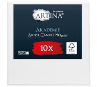Artina Set da 10 Tela per Dipingere 10x10 cm - 100% Cotone 280g/m² - Telaio in Legno Certificato FSC - Non Si deforma - Canvas Tela Bianca Tele per Pittura - Tele Piccole per Dipingere Akademie