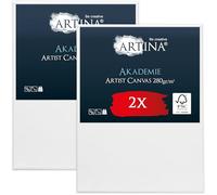 Artina Set da 2 Tela per Dipingere 70x90 cm - 100% Cotone 280g/m² - Telaio in Legno Certificato FSC - Non Si deforma - Canvas Tela Bianca Tele per Pittura - Tele per Dipingere Akademie