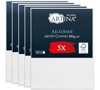 Artina Set da 5 Tela per Dipingere 60x80 cm - 100% Cotone 280g/m² - Telaio in Legno Certificato FSC - Non Si deforma - Canvas Tela Bianca Tele per Pittura - Tele per Dipingere Akademie