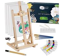 Artina Set di pittura Premium con cavalletto da tavolo in legno FSC Lisbona - 25 pz. Colori acrilici per artisti con tela intelaiata, cavalletto da pittura e un sacco di accessori per adulti e bambini