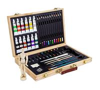 Artina Set Pittura e Disegno 45 Pezzi in Valigetta Legno per Bambini Adulti | Kit professionale con colori acrilici pennelli pastelli gessetti manichino matite colorate olio pennello spatola Leonardo