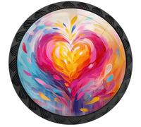 Artinhand Confezione da 4 pomelli rotondi a forma di cuore color arcobaleno sfumati per cassetti e cassettiere, maniglie per credenze, porte, accessori per mobili da cucina e bagno