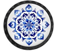 Artinhand Confezione da 4 pomelli rotondi in porcellana blu e bianca con motivo mandala, per armadietti, cassetti, credenze, porte, mobili da cucina e bagno