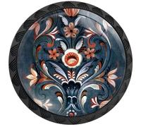 Artinhand Confezione da 4 pomelli rotondi in stile folk norvegese con rosmarino blu, pomelli rotondi per cassetti e credenze, maniglie per porte e credenze, accessori per mobili da cucina e bagno